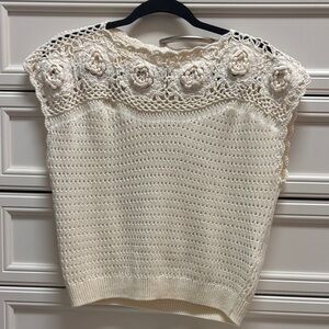 Sundance Cream Open-Knit Floral Yoke Top